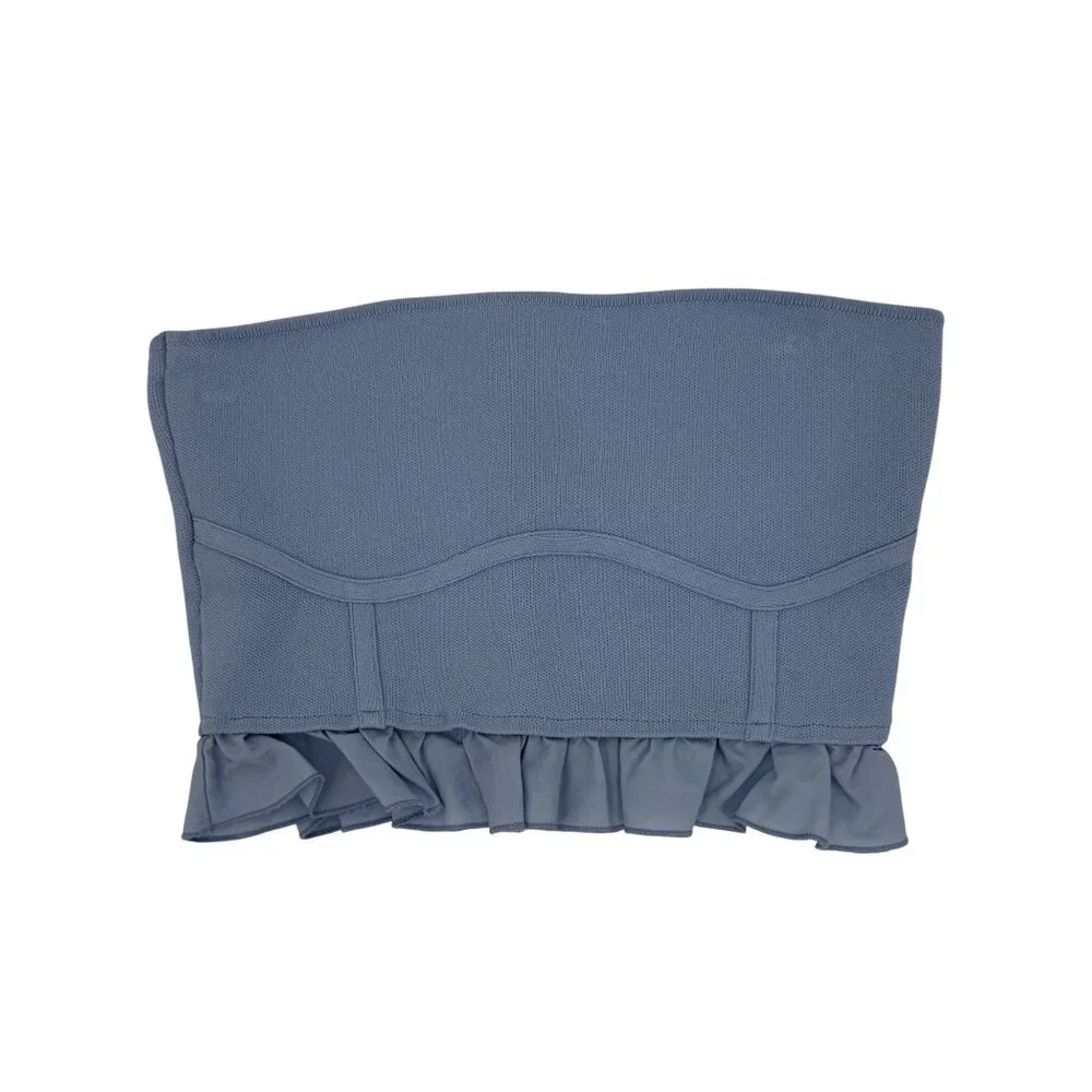 Zara Light Blue Ruffle Corset Bandeau Crop Top | Coastal Cowgirl Balletcore Boho - Picture 2 of 16